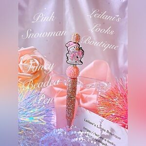 Fancy Christmas beaded pen/pink snowman/gifts/pink rhinestone beads/pink hat